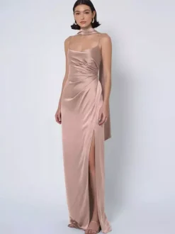Robe de demoiselle d'honneur en tissu satiné robe de bal longueur au sol robe de soirée de mariage