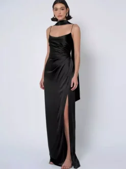Robe de demoiselle d'honneur en tissu satiné robe de bal longueur au sol robe de soirée de mariage