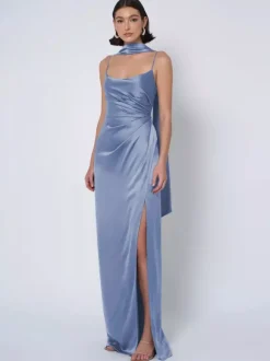 Robe de demoiselle d'honneur en tissu satiné robe de bal longueur au sol robe de soirée de mariage