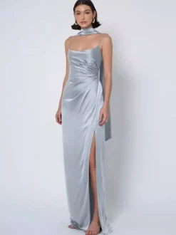 Robe de demoiselle d'honneur en tissu satiné robe de bal longueur au sol robe de soirée de mariage