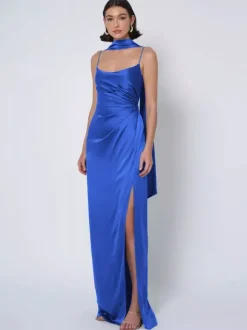 Robe de demoiselle d'honneur en tissu satiné robe de bal longueur au sol robe de soirée de mariage