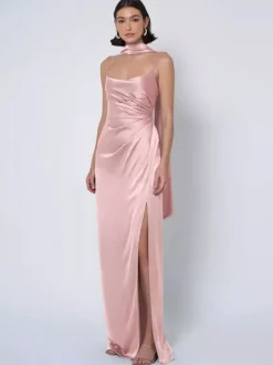 Robe de demoiselle d'honneur en tissu satiné robe de bal longueur au sol robe de soirée de mariage