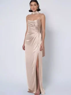 Robe de demoiselle d'honneur en tissu satiné robe de bal longueur au sol robe de soirée de mariage