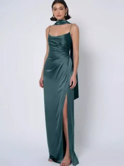 Robe de demoiselle d'honneur en tissu satiné robe de bal longueur au sol robe de soirée de mariage