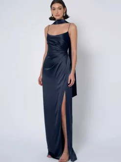 Robe de demoiselle d'honneur en tissu satiné robe de bal longueur au sol robe de soirée de mariage