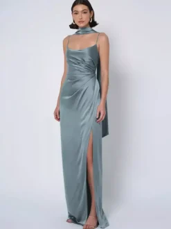 Robe de demoiselle d'honneur en tissu satiné robe de bal longueur au sol robe de soirée de mariage