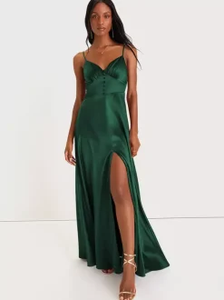 Robe de demoiselle d'honneur bretelles Spaghetti dos ouvert fente haute robes de bal de promo trapèze