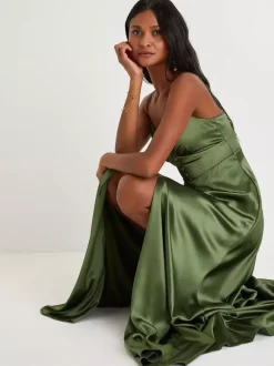 Robe de demoiselle d'honneur bretelles Spaghetti dos ouvert fente haute robes de bal de promo trapèze