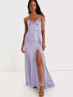 Robe de demoiselle d'honneur bretelles Spaghetti dos ouvert fente haute robes de bal de promo trapèze