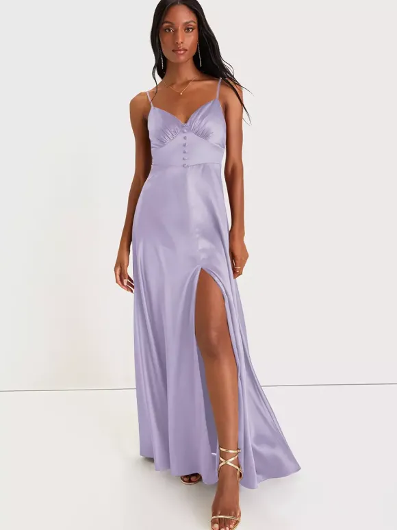 Robe de demoiselle d'honneur bretelles Spaghetti dos ouvert fente haute robes de bal de promo trapèze