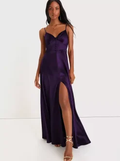 Robe de demoiselle d'honneur bretelles Spaghetti dos ouvert fente haute robes de bal de promo trapèze