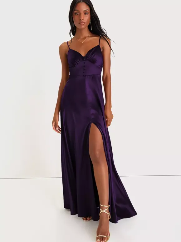 Robe de demoiselle d'honneur bretelles Spaghetti dos ouvert fente haute robes de bal de promo trapèze