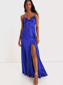 Robe de demoiselle d'honneur bretelles Spaghetti dos ouvert fente haute robes de bal de promo trapèze