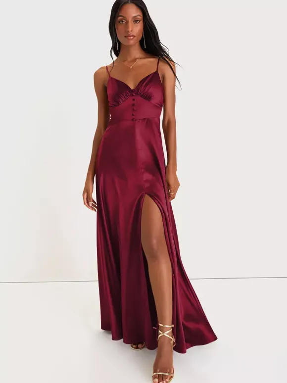 Robe de demoiselle d'honneur bretelles Spaghetti dos ouvert fente haute robes de bal de promo trapèze