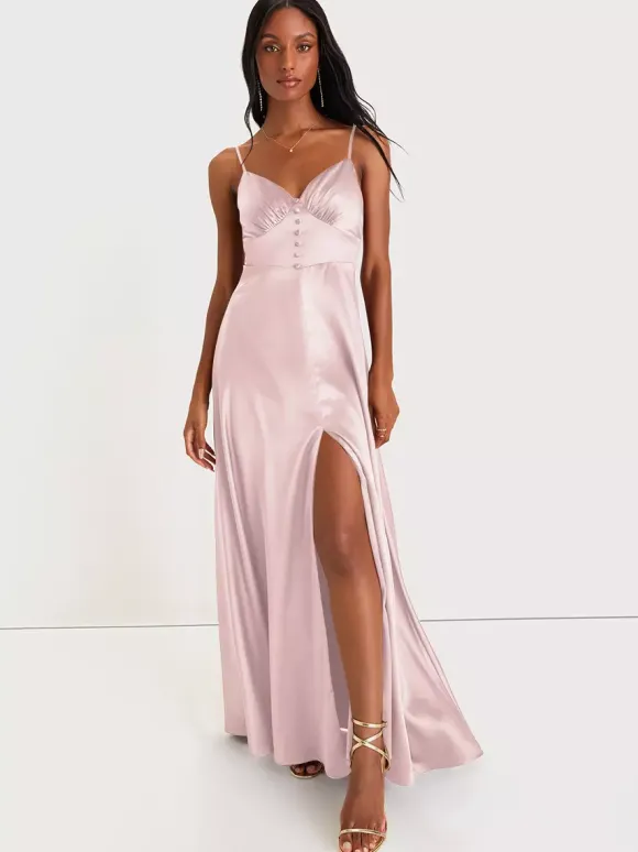 Robe de demoiselle d'honneur bretelles Spaghetti dos ouvert fente haute robes de bal de promo trapèze