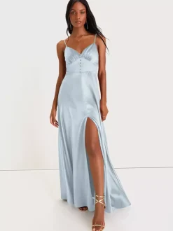 Robe de demoiselle d'honneur bretelles Spaghetti dos ouvert fente haute robes de bal de promo trapèze