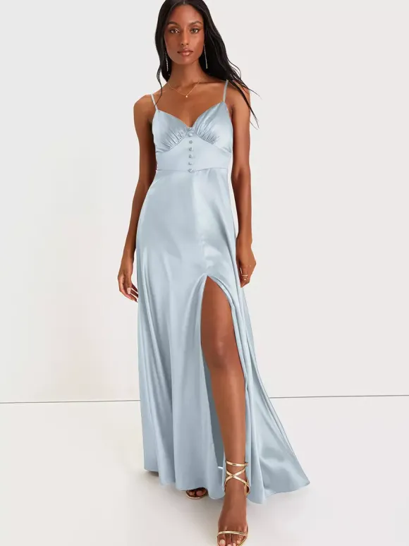 Robe de demoiselle d'honneur bretelles Spaghetti dos ouvert fente haute robes de bal de promo trapèze