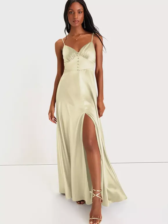 Robe de demoiselle d'honneur bretelles Spaghetti dos ouvert fente haute robes de bal de promo trapèze
