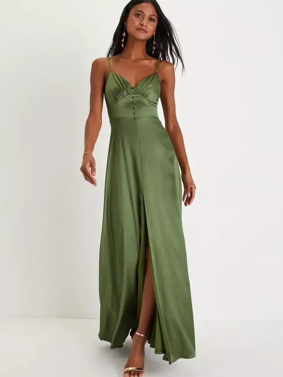 Robe de demoiselle d'honneur bretelles Spaghetti dos ouvert fente haute robes de bal de promo trapèze