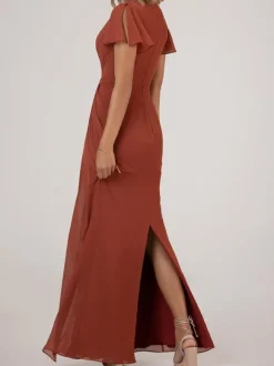 Robe de demoiselle d'honneur robe de cocktail de mariage col V plongeant manche courte