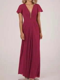 Robe de demoiselle d'honneur robe de cocktail de mariage col V plongeant manche courte