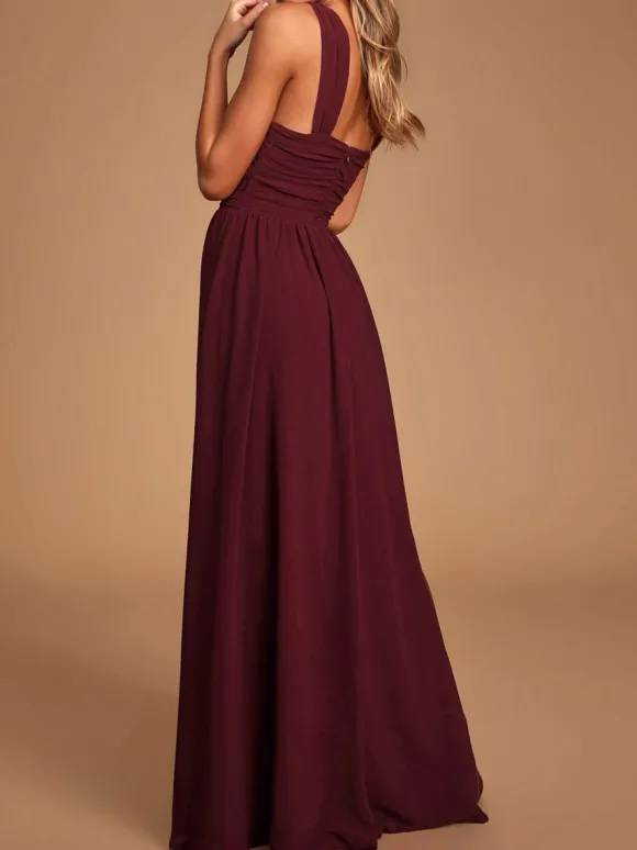 Robe de demoiselle d'honneur robe de cocktail de mariage en chiffon au sol