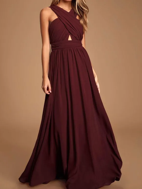 Robe de demoiselle d'honneur robe de cocktail de mariage en chiffon au sol