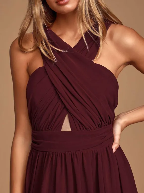 Robe de demoiselle d'honneur robe de cocktail de mariage en chiffon au sol