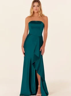 Robe de demoiselle d'honneur robe cocktail mariage bustier zip sur dos fendue devant au sol