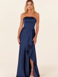 Robe de demoiselle d'honneur robe cocktail mariage bustier zip sur dos fendue devant au sol