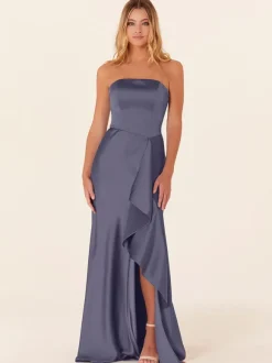 Robe de demoiselle d'honneur robe cocktail mariage bustier zip sur dos fendue devant au sol