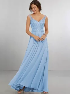 Robe de demoiselle d'honneur en mousseline de soie coupe trapèze longueur au sol robe de soirée de mariage