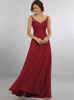 Robe de demoiselle d'honneur en mousseline de soie coupe trapèze longueur au sol robe de soirée de mariage