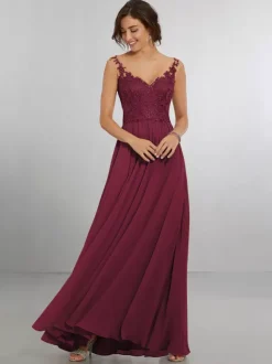 Robe de demoiselle d'honneur en mousseline de soie coupe trapèze longueur au sol robe de soirée de mariage