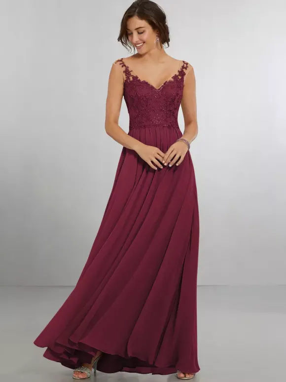 Robe de demoiselle d'honneur en mousseline de soie coupe trapèze longueur au sol robe de soirée de mariage