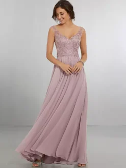 Robe de demoiselle d'honneur en mousseline de soie coupe trapèze longueur au sol robe de soirée de mariage