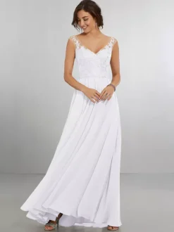 Robe de demoiselle d'honneur en mousseline de soie coupe trapèze longueur au sol robe de soirée de mariage