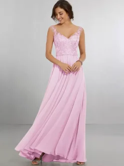 Robe de demoiselle d'honneur en mousseline de soie coupe trapèze longueur au sol robe de soirée de mariage