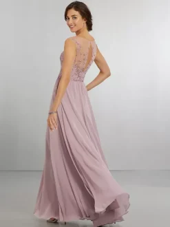 Robe de demoiselle d'honneur en mousseline de soie coupe trapèze longueur au sol robe de soirée de mariage