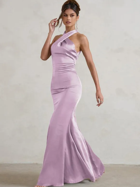Robe de demoiselle d'honneur sirène longueur au sol fermeture éclair en tissu satiné robe de soirée de mariage