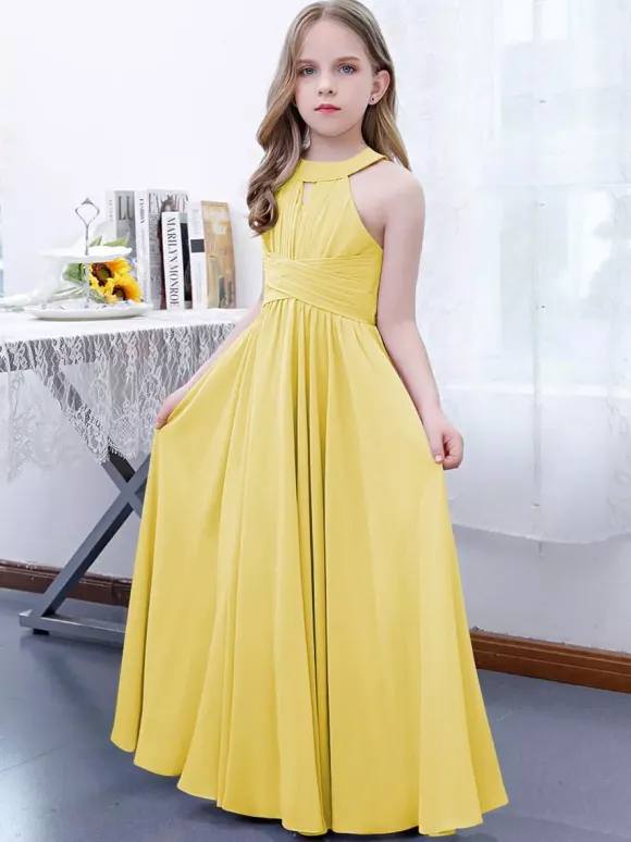 Robe de demoiselle d'honneur en mousseline de soie plissée dos nu sans manches rose lotus
