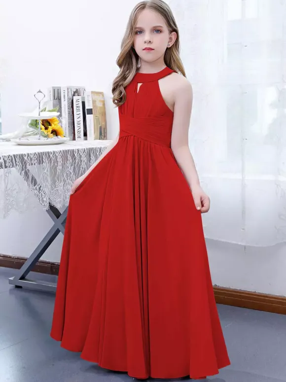 Robe de demoiselle d'honneur en mousseline de soie plissée dos nu sans manches rose lotus