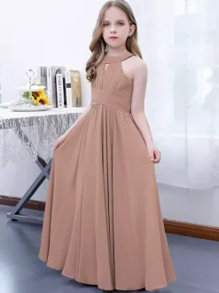 Robe de demoiselle d'honneur en mousseline de soie plissée dos nu sans manches rose lotus