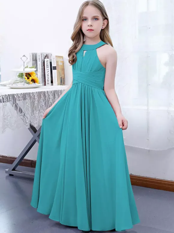 Robe de demoiselle d'honneur en mousseline de soie plissée dos nu sans manches rose lotus
