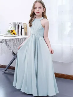 Robe de demoiselle d'honneur en mousseline de soie plissée dos nu sans manches rose lotus