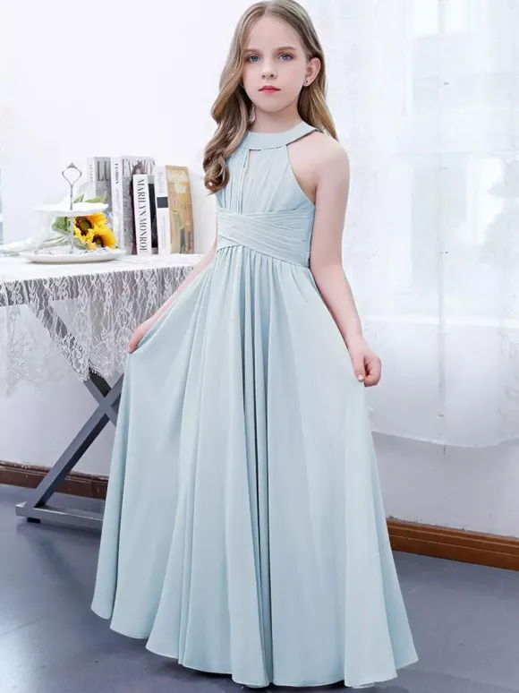 Robe de demoiselle d'honneur en mousseline de soie plissée dos nu sans manches rose lotus