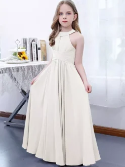 Robe de demoiselle d'honneur en mousseline de soie plissée dos nu sans manches rose lotus