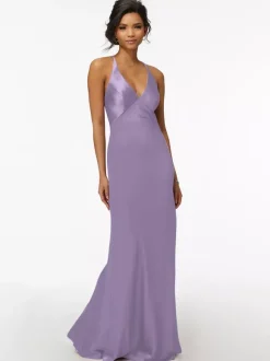 Robe de demoiselle d'honneur gaine longueur au sol fermeture éclair tissu satiné robe de soirée de mariage