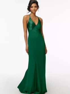 Robe de demoiselle d'honneur gaine longueur au sol fermeture éclair tissu satiné robe de soirée de mariage