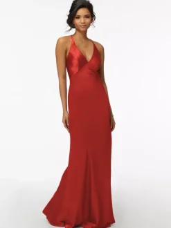Robe de demoiselle d'honneur gaine longueur au sol fermeture éclair tissu satiné robe de soirée de mariage